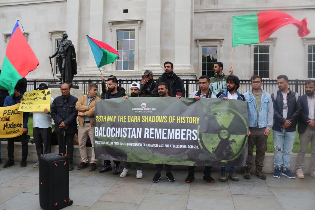 BNM Protests in UK Against Pakistan’s Nuclear Tests in Balochistan