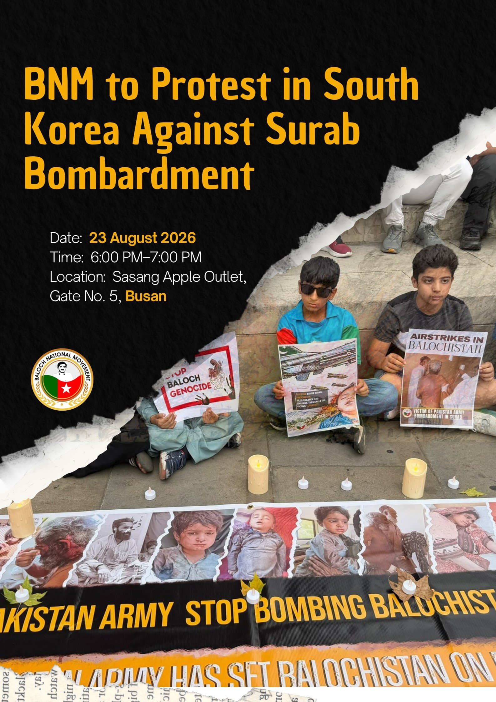 BNM to Protest in South Korea Against Pakistani Airstrikes in Surab