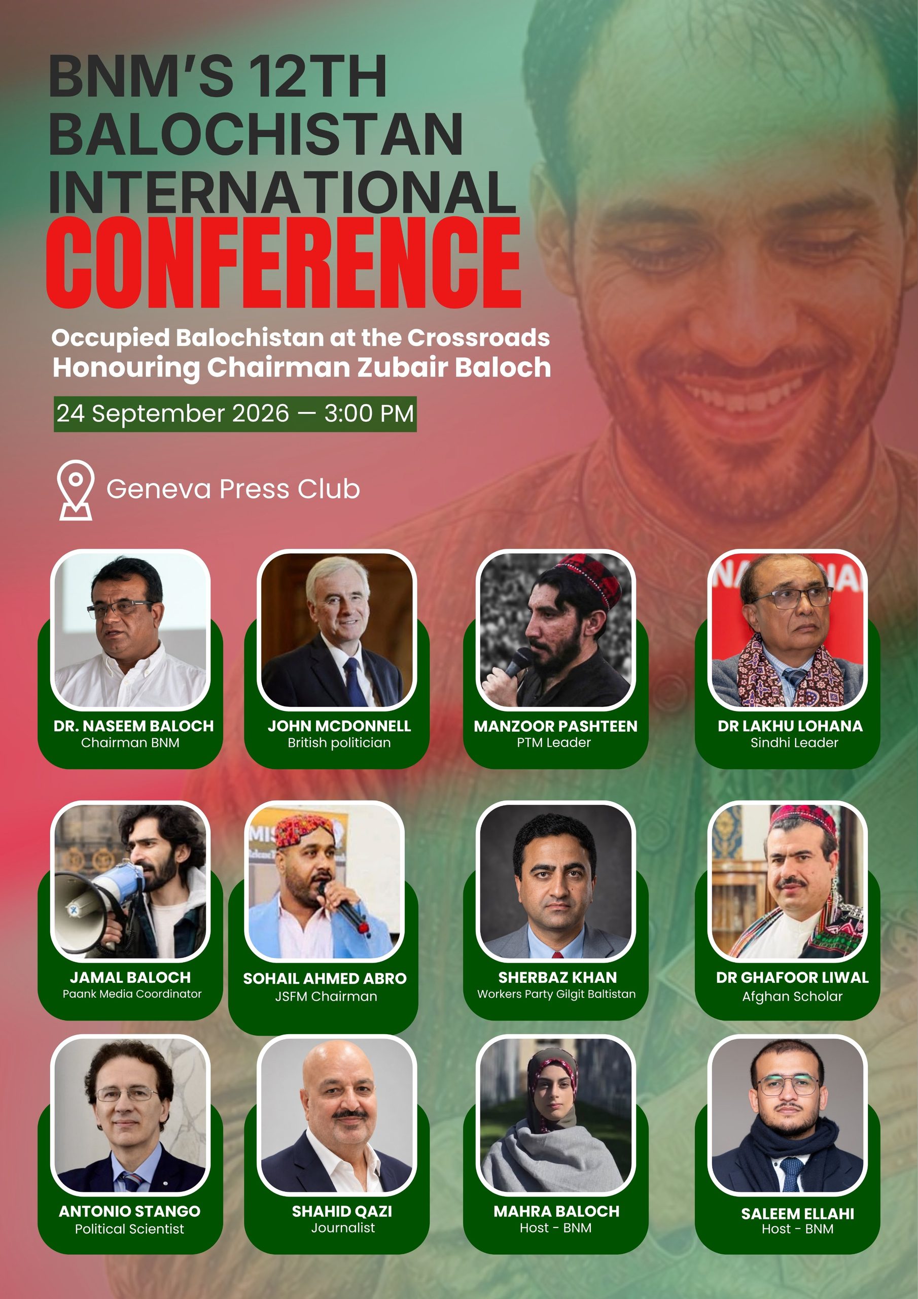 BNM to Hold Three-Day Campaign in Geneva, Including 12th Balochistan International Conference
