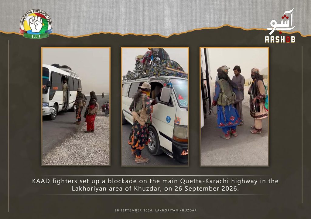 BLF’s KAAD Claims Roadblocks, Vehicle Checks on Quetta-Karachi Highway in Kalat, Khuzdar