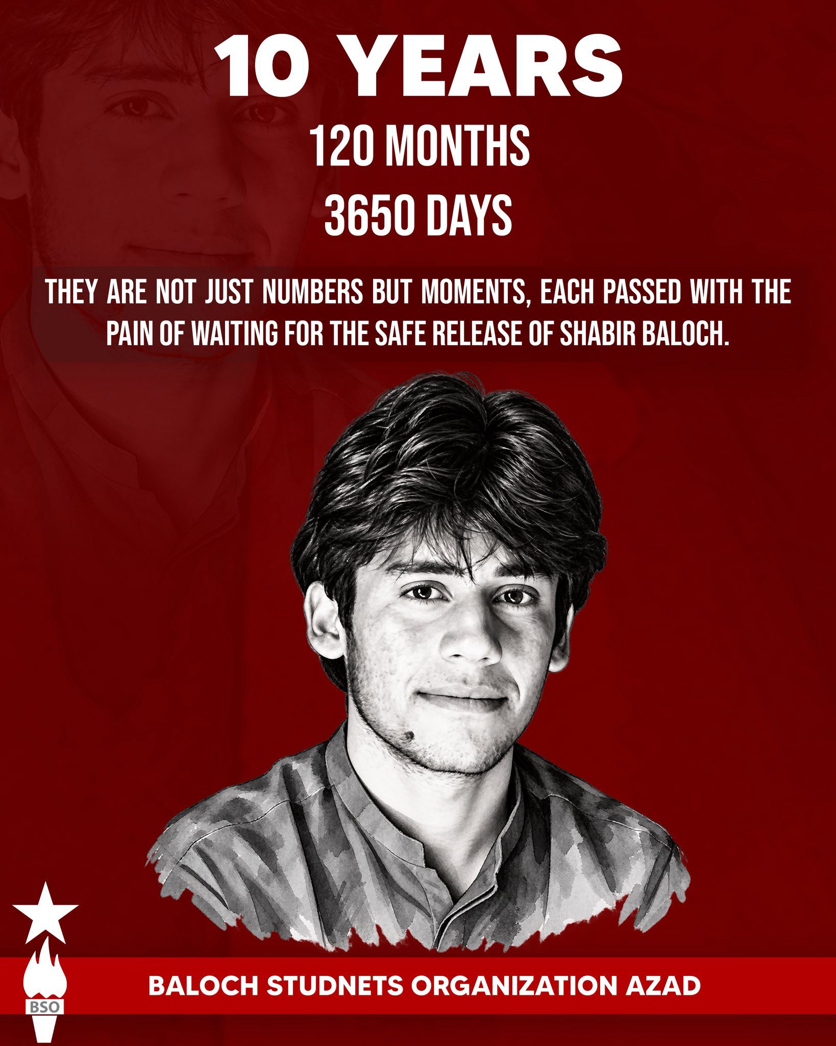 BSO Azad marks 10 years of Shabbir Baloch’s disappearance and calls it “war crime”
